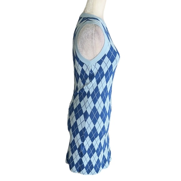 Zara Blue Argyle Diamond Sleeveless Knit Sweater Mini Dress - Blogger Fave - S - Picture 11 of 16